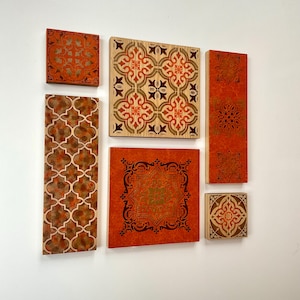Moroccan/ Mediterranean wall art in bright orange,terracotta,bronze and dark brown