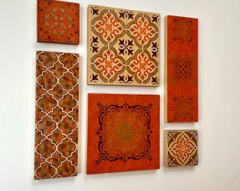Moroccan/ Mediterranean wall art in bright orange,terracotta,bronze and dark brown
