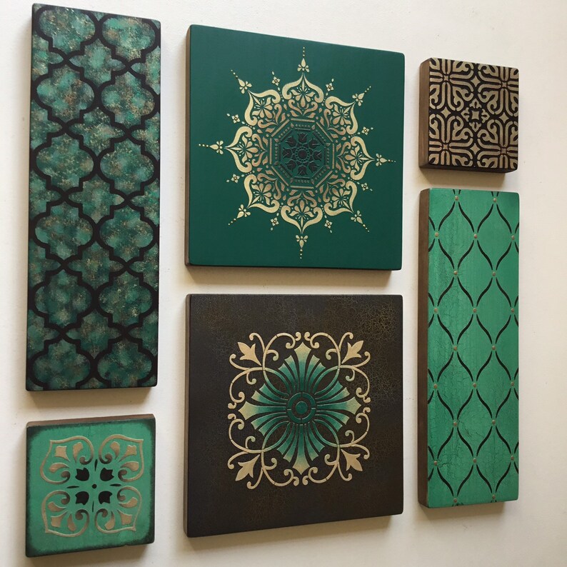 One Off Indian Wall Art In Emerald Green Gold And Black Moroccan Turkish Decor Living Room Bedroom Paintings Collage