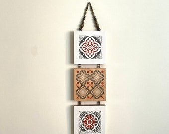 Moroccan theme wall hanging in grey and terracotta