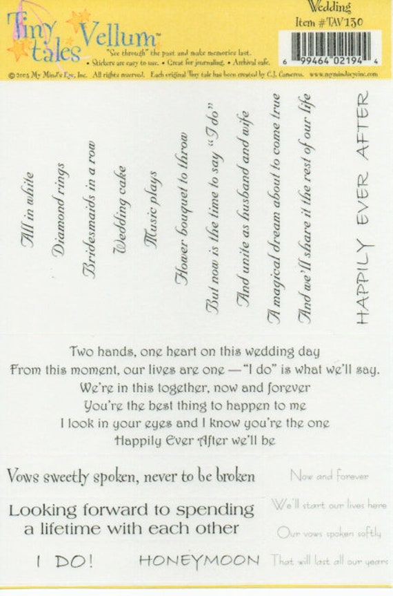 Wedding Quotes My Mind S Eye Tiny Tales Vellum Scrapbook Etsy