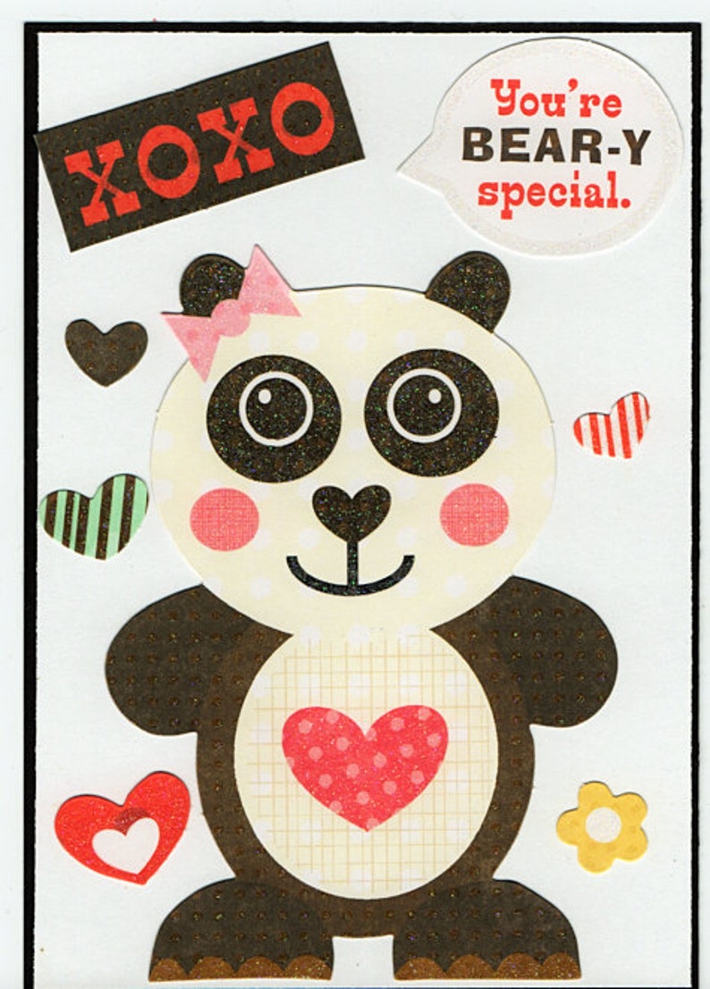 Bear Love Valentine Paper Piecing Premade Scrapbook Card