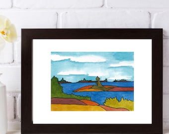 Watercolour and Ink Print Landscape of Georgian Bay | Cunningham Island Lagoon | Northern Ontario