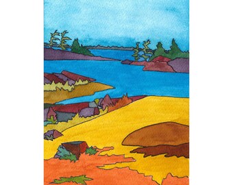 Georgian Bay Cunningham Island (Matted print) - not far from Britt, ON