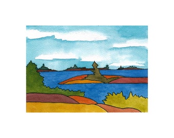 Watercolour and Ink Print Landscape of Georgian Bay | Cunningham Island Lagoon | Northern Ontario