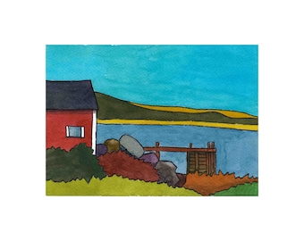 Watercolour Print of Rose Bay Boat House | Nova Scotia | Hirtle Beach | Lower Lahave | Ready to Frame