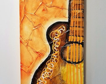 Professional Guitar Painting,  Guitar Canvas Painting, Acoustic Guitar Oil Painting, Bright Color Paintings, Texture Painting On Canvas