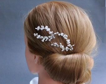 bridal hair pins white branch wedding accessory small seed beads jewelry hair Boho crystal Bridal hair vine Silver hair piece Simple