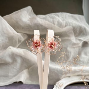 Rosa Kirschblüte Ohrringe Braut Blume Ohrringe Roségold Halskette Schmuck Ohrclips Sakura Blumengeschenk