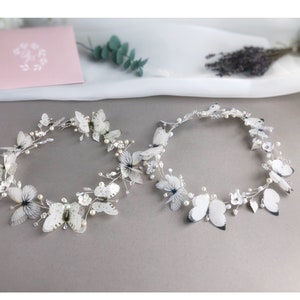 butterfly headpiece bridal hair vine silk butterfly ivory wedding hair piece pearl vine floral  Wreath Bridal Hair piece beach accessory