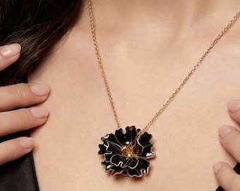 Exquisite Black Flower Jewelry Set: Elegant Necklace & Statement Ring - Perfect Gift for Her, Anniversary, Birthday, Christmas