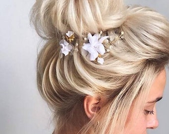 Wedding hair pins Silk Flower Hair Pins Hair vine Floral Bridal Hair Piece Bridesmaid hair accessories Crystal hair Gold Bridal hair pins