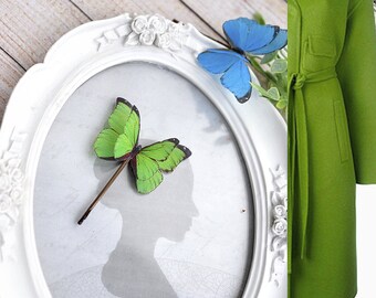 green butterfly hairpin blue butterfly Bobby pins gift girl fairy birthday hair decor Blue Green Hair Accessory Butterfly Women Head Piece