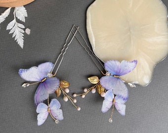 Butterfly Hairpins Golden Leaves Delicate beads something blue accessories silk butterflies hairpin bride beach wedding elegance