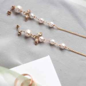 Gold 14K pearl earrings long drop earrings dangle bride earrings pearls chain earrings baroque pearl earrings bridal earrings boho wedding image 4