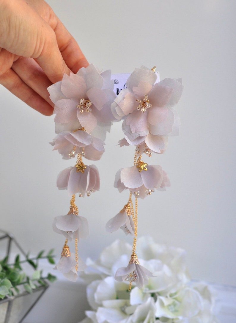 Large statement earrings dusty gray flower long earrings Etsy