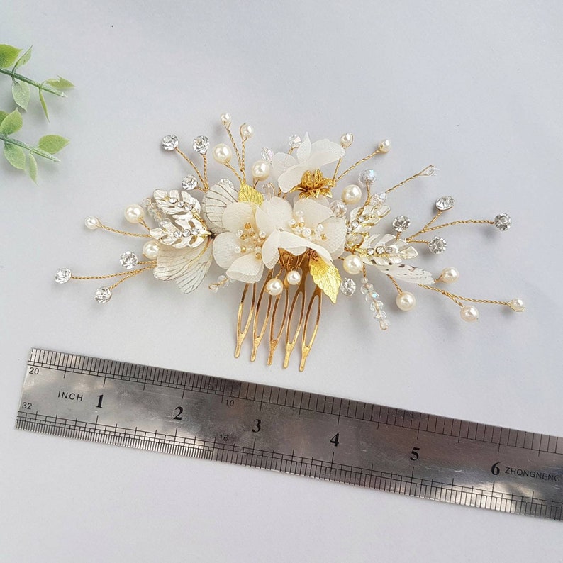 Gold Flower Hair Accessories Bridal Pearls Hair Comb Silk Etsy