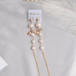 Gold 14K pearl earrings long drop earrings dangle bride earrings pearls chain earrings baroque pearl earrings bridal earrings boho wedding image 3