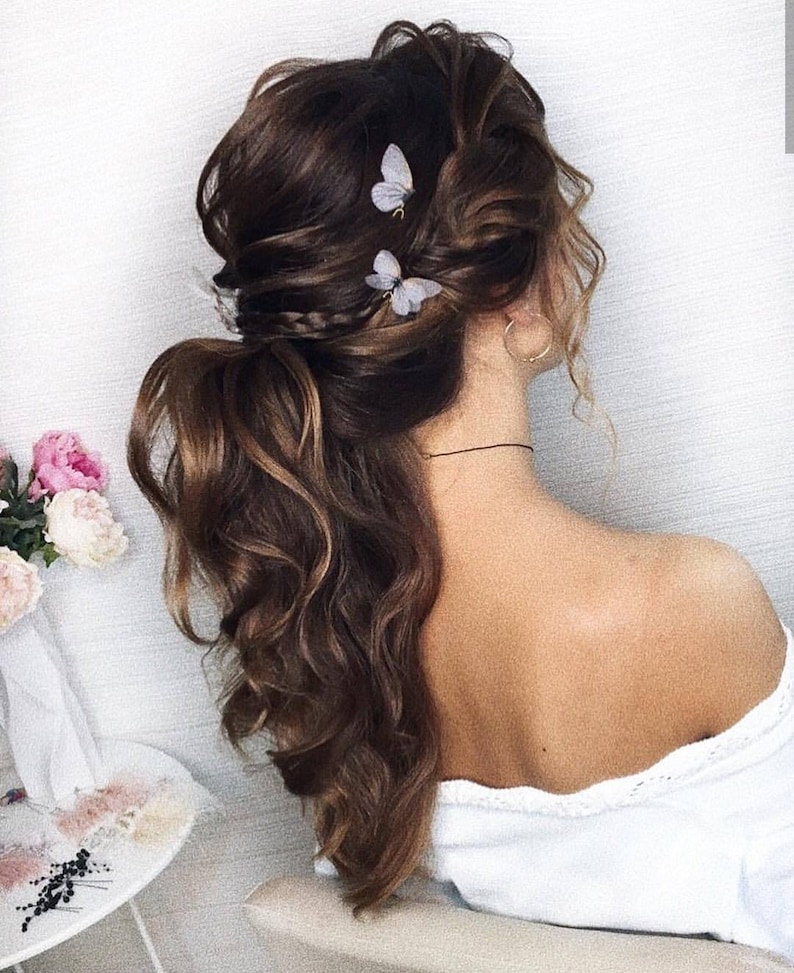 Butterfly hair pin Bride ivory hair pin gold Wedding hair accessories butterfly Silk fairy hair piece jewelry fabric beach hairstyle