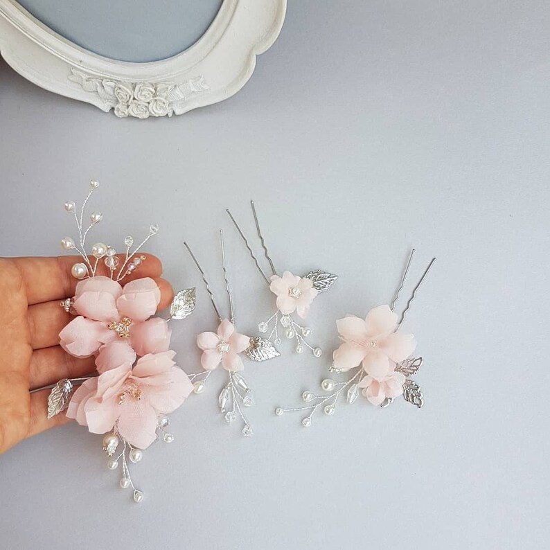 Blush pink flower hair pieces pearls wedding flower hair pin Etsy