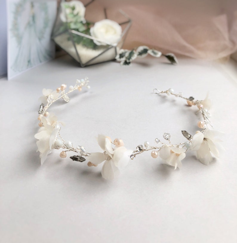 Bridal silk flower hair vine floral hair vine ivory bridal Etsy