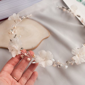 bridal silk flower hair vine floral headpiece ivory bridal crown white floral hair piece hair accessory bride flower White off hair wreath