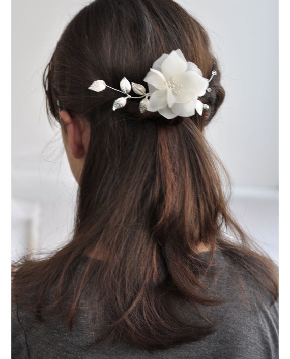 Set Di 4 Fermagli Per Capelli A Fiore Bianco - Piccole Forcine Floreali In Lega, Stile Boho/vintage
