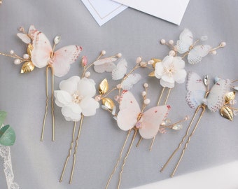 Peigne de mariée fleur ivoire fleur morceau de cheveux blush papillons perles épingle à cheveux pour demoiselle d'honneur communion bleu clair