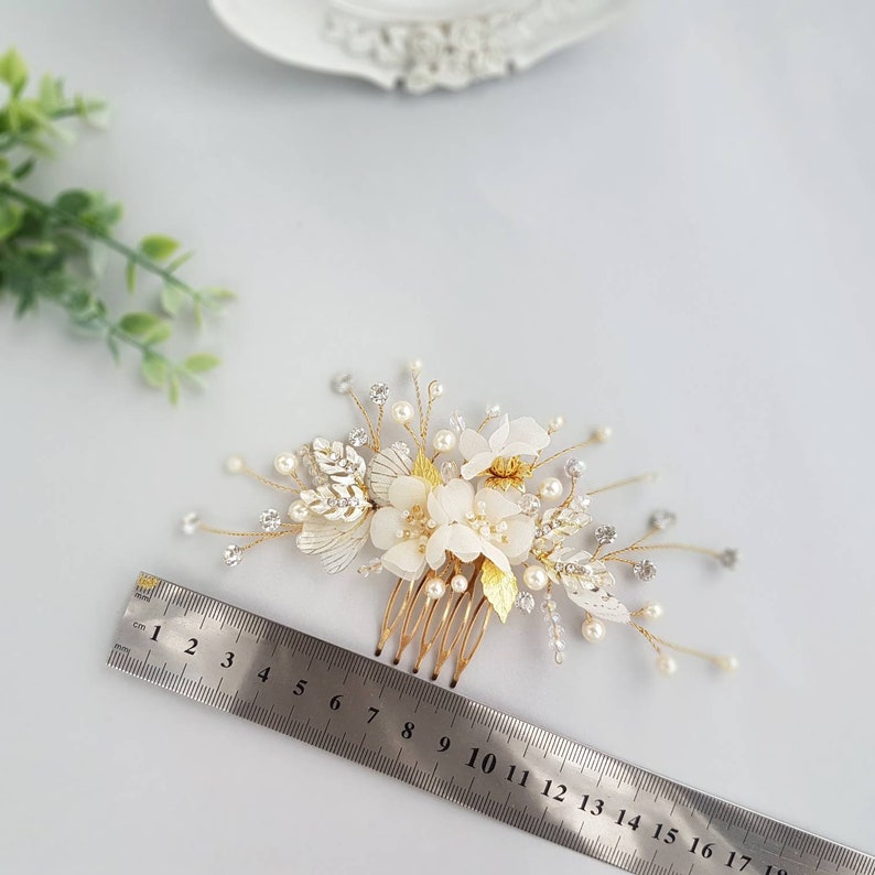 Gold Flower Hair Accessories Bridal Pearls Hair Comb Silk Etsy