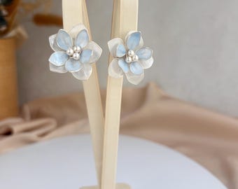 Blue Flower Earrings  Set lightblue floral jewelry hair pins