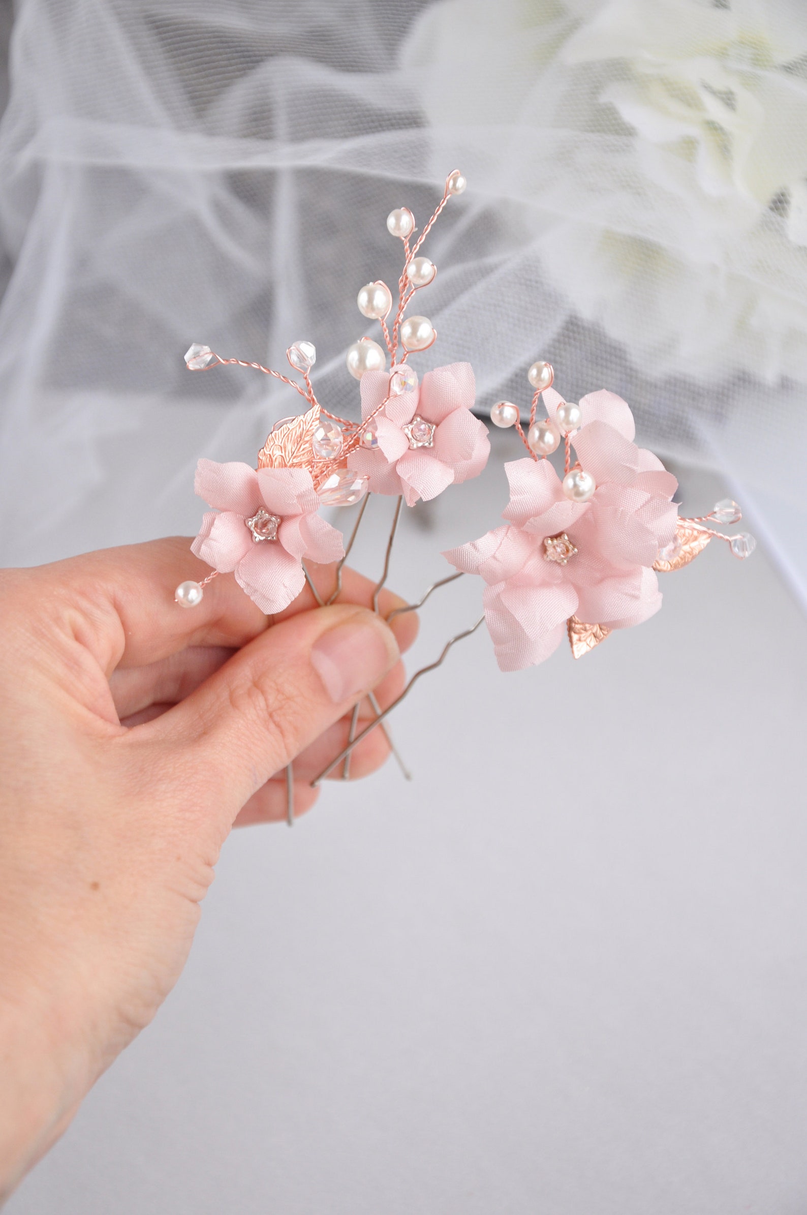 Gold Rose Hair Pin Dusty Pink Flower Hair Piece Pearl Hair Vine Hair