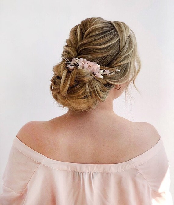 Blush Hair Accessories Pink Flower Hair Comb Floral Hair Piece Etsy