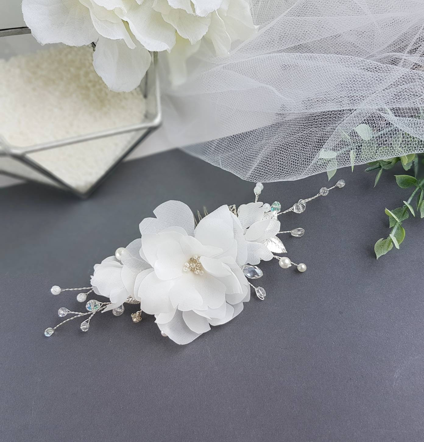 silk flower hair comb