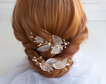 Wedding Back Headpiece Bridal hair comb Greek leaf comb pearl boho headpiece leaves hair vine Bohemia comb Bride white hair piece Bridal pin