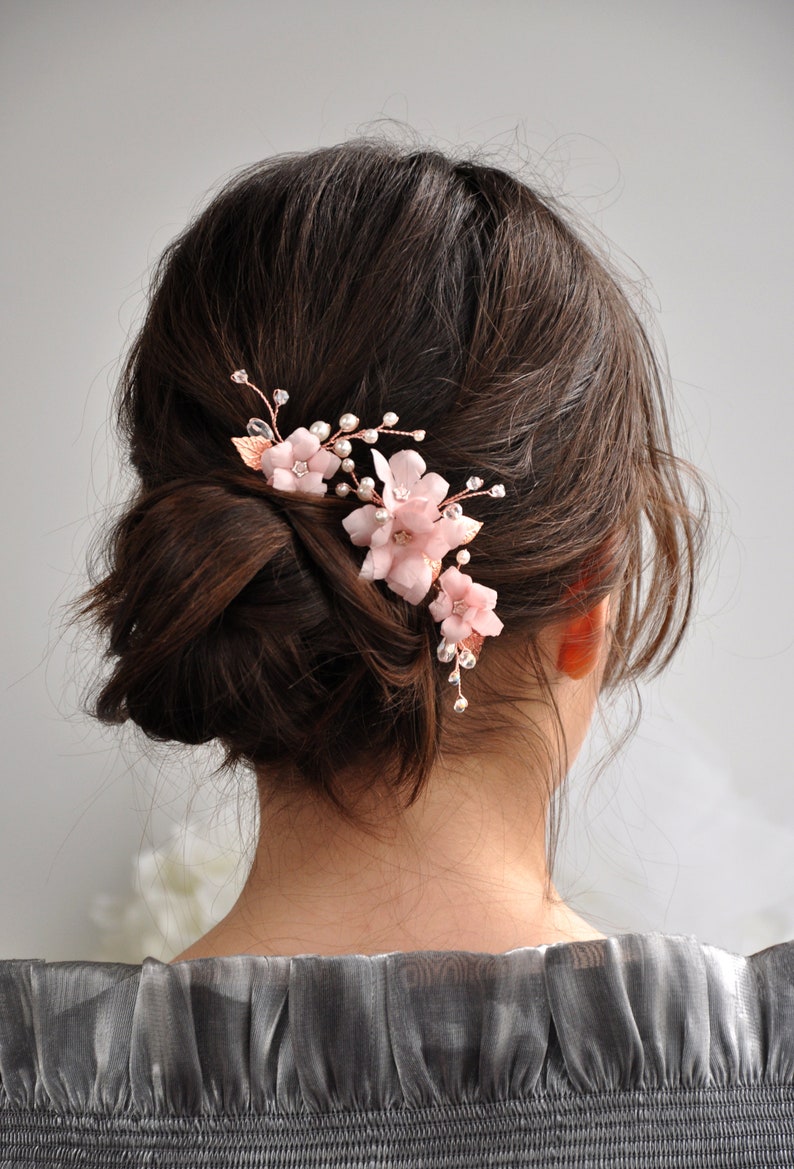 Blush pink flower hair pieces pearls wedding flower hair pin Etsy