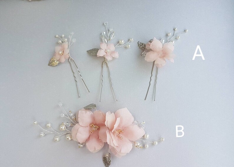 Blush pink flower hair pieces pearls wedding flower hair pin Etsy
