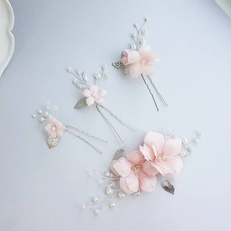 Blush pink flower hair pieces pearls wedding flower hair pin Etsy