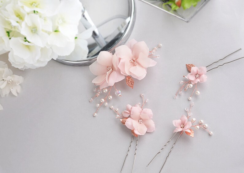 Blush pink flower hair pieces pearls wedding flower hair pin Etsy