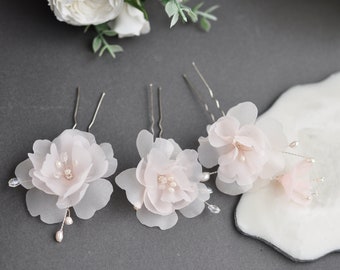 Flower Hair Pins Blush hair pins rose Gold hair piece Wedding Hair accessory Silk Flower hair pins Fabric Flower Boho pearls hair pieces