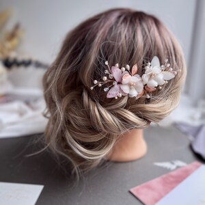 Flower hair flower rose gold hair piece silk flower ivory comb butterflies wedding accessories bridal hair piece pearls hair comb image 8