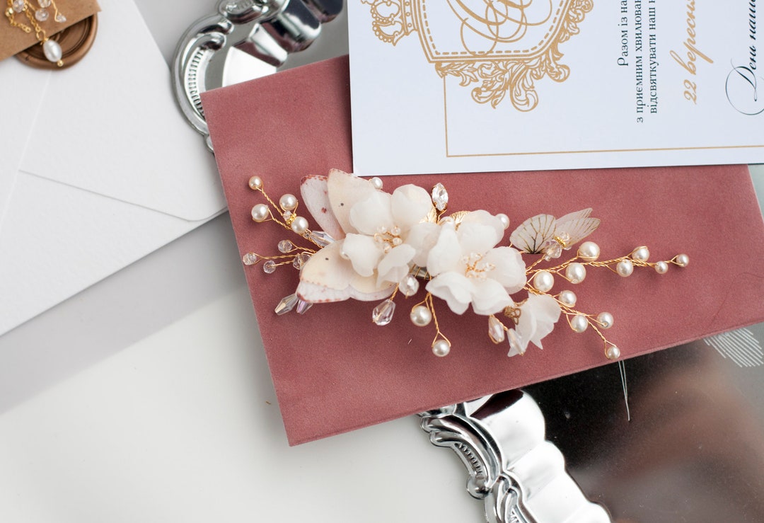 Silk Flower Hair Clips Bridal Ivory Butterflies Hair Accessory for