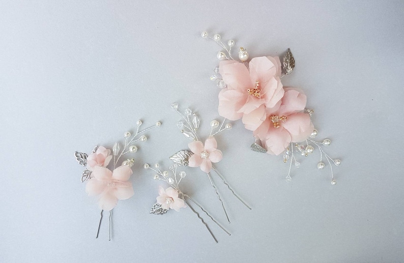 Blush pink flower hair pieces pearls wedding flower hair pin Etsy