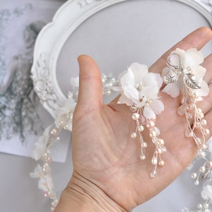 floral bridal earrings flower tassel earrings pearls blush earrings wedding silk earrings Long Bridal boho earrings spring blossom flower image 4