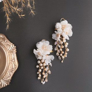 floral bridal earrings flower tassel earrings pearls blush earrings wedding silk earrings Long Bridal boho earrings spring blossom flower image 9