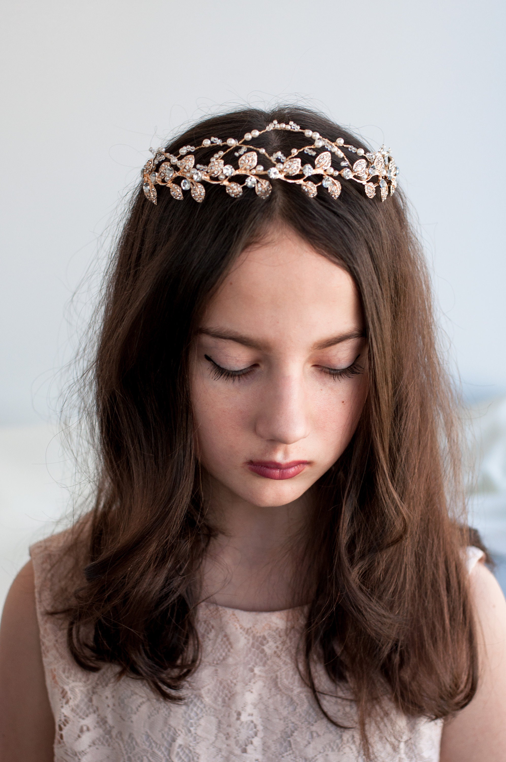 Gold Crown Bridal Crystal Diadem Wedding Pearls Crown Bohemian Etsy UK