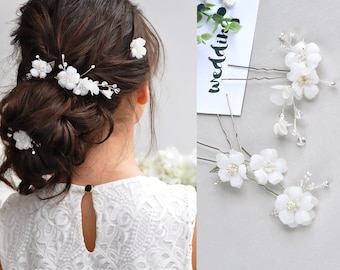 Blossom hair pin bridal hair piece white flower hair pins small silk floral clip wedding hair piece cherry blossom comb bride bridesmaid