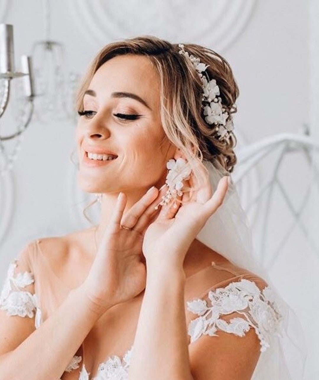 Floral Bridal Earrings Flower Tassel Earrings Pearls Blush Earrings ...