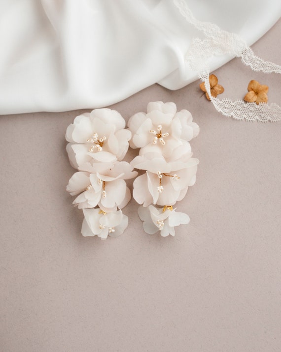 Floral Big Earring Long Flower Earrings Silk Flower Earring