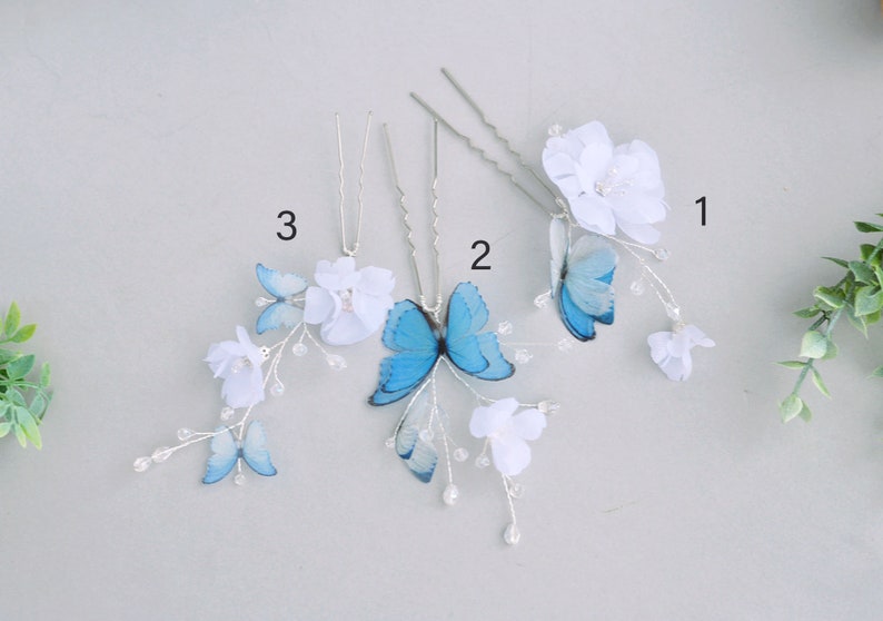 Blue Butterflies Bridal Floral Hair Piece Hair Accessories Etsy