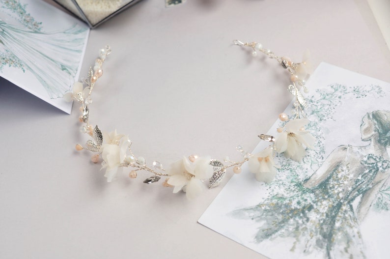 Bridal Silk Flower Hair Vine Floral Hair Vine Ivory Bridal Etsy